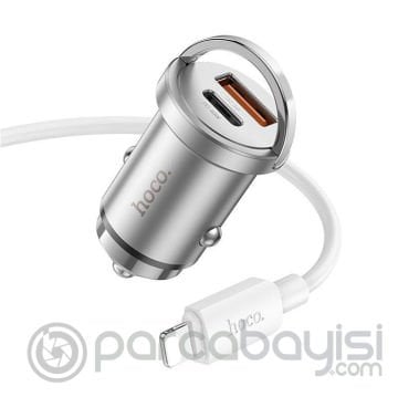 HOCO NZ10 PD45W+QC3.0 USB + Type-C Araç Çakmaklık Hızlı Şarj Aleti+ İPhone Kablo