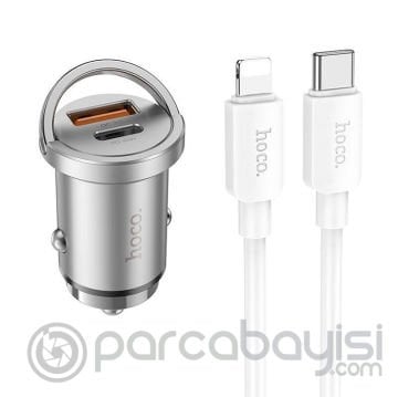 HOCO NZ10 PD45W+QC3.0 USB + Type-C Araç Çakmaklık Hızlı Şarj Aleti+ İPhone Kablo