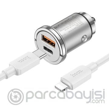 HOCO NZ10 PD45W+QC3.0 USB + Type-C Araç Çakmaklık Hızlı Şarj Aleti+ İPhone Kablo