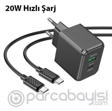 HOCO CS14A 20W Type-C + USB Hızlı Şarj Adaptörü Başlığı + Type-C Kablo