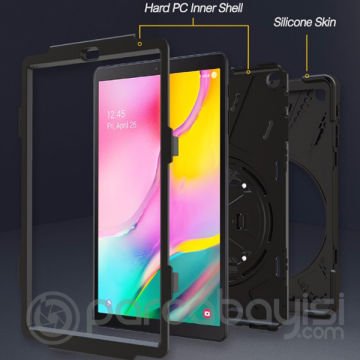 Ally Galaxy Tab A 10.1 (2019) T510-T515 Kılıf Shockproof 3 Katmanlı Standlı Zırh Kılıf