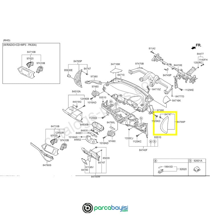 Kia Picanto Torpido Yan Kapak Sağ Orjinal | 847701Y000Eq