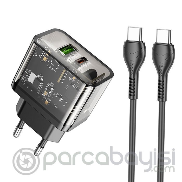 HOCO N34 PD20W USB+Type-C + Type-C Kablo Hızlı Şarj Adaptör Seti