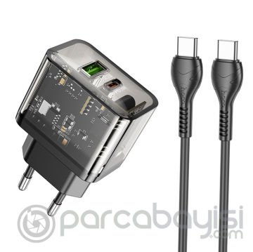 HOCO N34 PD20W USB+Type-C + Type-C Kablo Hızlı Şarj Adaptör Seti
