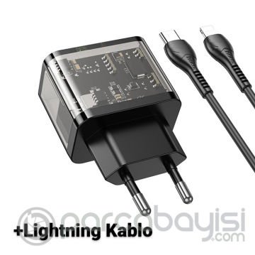 HOCO N34 PD20W USB+Type-C + iPhone Lightning Kablo Hızlı Şarj Adaptör Seti