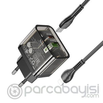 HOCO N34 PD20W USB+Type-C + iPhone Lightning Kablo Hızlı Şarj Adaptör Seti