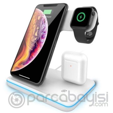 ALLY Z5 3İN1 15W Hızlı Şarj Wireless Kablosuz Şarj Stand İPhone İWatch Airpods