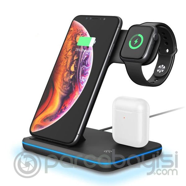 ALLY Z5 3İN1 15W Hızlı Şarj Wireless Kablosuz Şarj Stand İPhone İWatch Airpods