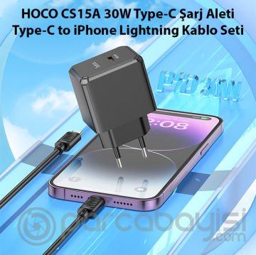 HOCO CS15A 30W Type-C Şarj Aleti + Type-C to iPhone Lightning Kablo Seti