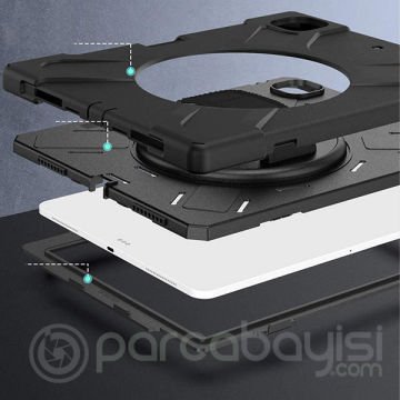 İPad Pro 12.9-inch (2021)-(2020) Kılıf Kalem Yerli 3 Katmanlı Standlı Zırh Kılıf-Shockproof
