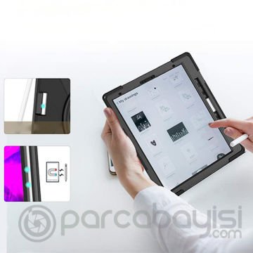 İPad Pro 12.9-inch (2021)-(2020) Kılıf Kalem Yerli 3 Katmanlı Standlı Zırh Kılıf-Shockproof