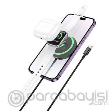 HOCO CW50 15W AirPods + Apple Watch+iPhone 3in1 Kablosuz Manyetik Hızlı Şarj Aleti