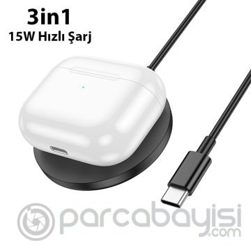 HOCO CW50 15W AirPods + Apple Watch+iPhone 3in1 Kablosuz Manyetik Hızlı Şarj Aleti