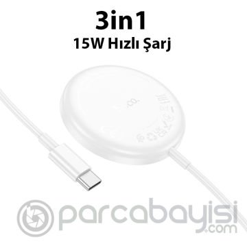 HOCO CW50 15W AirPods + Apple Watch+iPhone 3in1 Kablosuz Manyetik Hızlı Şarj Aleti