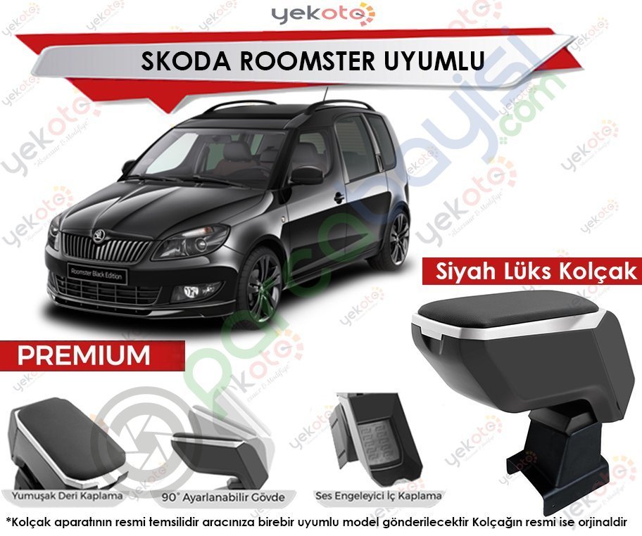 Skoda Roomster Uyumlu Lüx Siyah Kolçak Kol Dayama Ultra Kaliteli