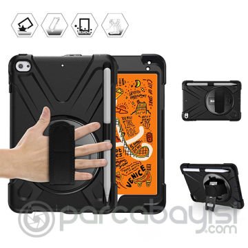 İpad Mini 4- 5 Shockproof 3 Kalem Yerli Katmanlı Standlı Zırh Shockproof Kılıf