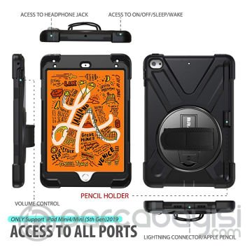 İpad Mini 4- 5 Shockproof 3 Kalem Yerli Katmanlı Standlı Zırh Shockproof Kılıf