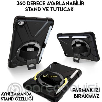 İpad Mini 4- 5 Shockproof 3 Kalem Yerli Katmanlı Standlı Zırh Shockproof Kılıf