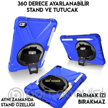 İpad Mini 4- 5 Shockproof 3 Kalem Yerli Katmanlı Standlı Zırh Shockproof Kılıf