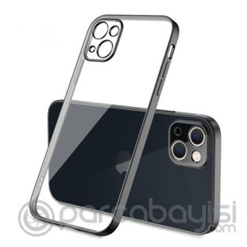 iPhone 13 Mini Renkli Kenar Şeffaf Kılıf Kamera Korumalı Silikon Kılıf