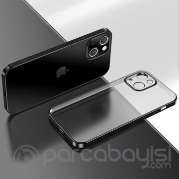iPhone 13 Mini Renkli Kenar Şeffaf Kılıf Kamera Korumalı Silikon Kılıf