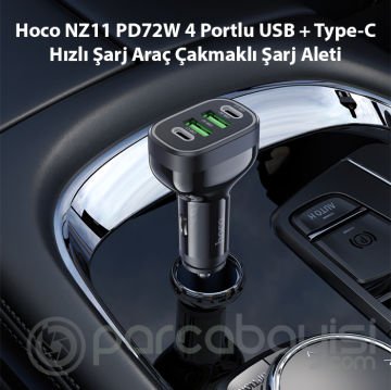 Hoco NZ11 PD72W 4 Portlu USB + Type-C Hızlı Şarj Araç Çakmaklı Şarj Aleti