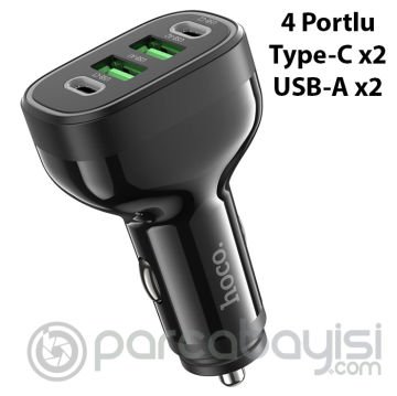 Hoco NZ11 PD72W 4 Portlu USB + Type-C Hızlı Şarj Araç Çakmaklı Şarj Aleti