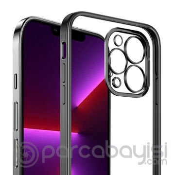 iPhone 13 Pro Renkli Kenar Şeffaf Kılıf Kamera Korumalı Silikon Kılıf