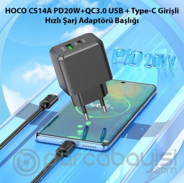 HOCO CS14A PD20W+QC3.0 USB + Type-C Girişli Hızlı Şarj Adaptörü Başlığı