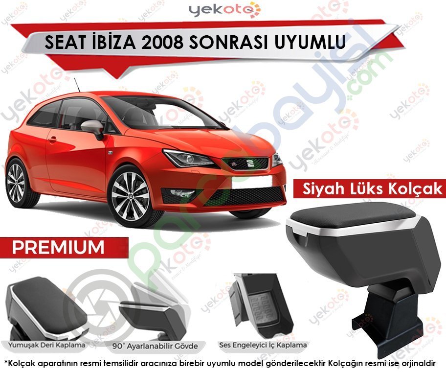 Seat İbiza 2008 Sonrası Uyumlu Lüx Siyah Kolçak Kol Dayama Ultra Kaliteli