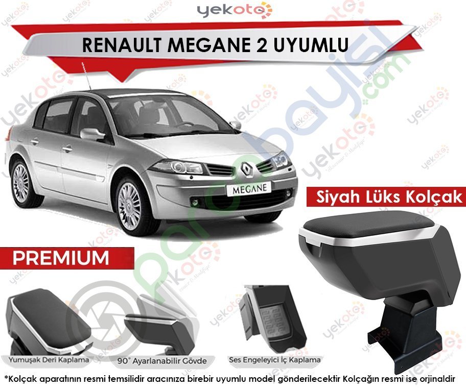 Renault Megane 2 Uyumlu Lüx Siyah Kolçak Kol Dayama Ultra Kaliteli