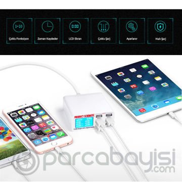 Ally 6 Çoklu Usb Ekran Göstergeli Akıllı Hızlı Şarj Cihazı