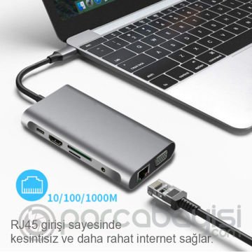 ALLY 10 İN 1 HDMI VGA RJ45 PD USB 3.0 HUB Adaptör Çoklayıcı