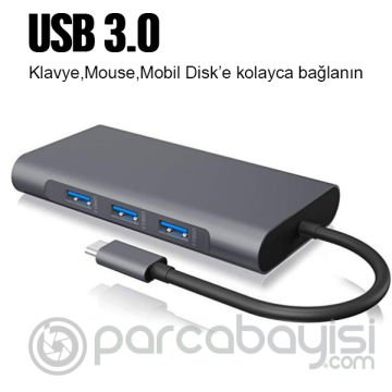 ALLY 10 İN 1 HDMI VGA RJ45 PD USB 3.0 HUB Adaptör Çoklayıcı