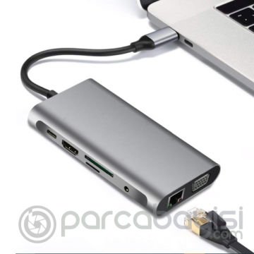ALLY 10 İN 1 HDMI VGA RJ45 PD USB 3.0 HUB Adaptör Çoklayıcı