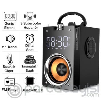 ALLY MC H3 Dijital Saatli Super Bass Bluetooth Hoparlör Subwoofer