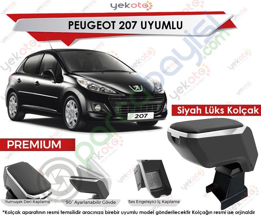 Peugeot 207 Uyumlu Lüx Siyah Kolçak Kol Dayama Ultra Kaliteli