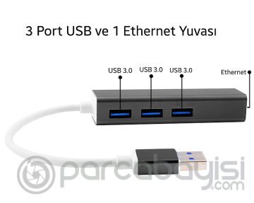Gigabit Usb 3 Port Usb 3.0 Çoklayıcı Ve Eternet Adeptörü