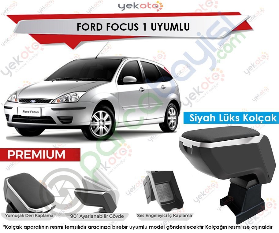 Ford Focus 1 Uyumlu Lüx Siyah Kolçak Kol Dayama Ultra Kaliteli