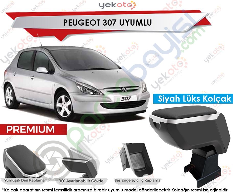 Peugeot 307 Uyumlu Lüx Siyah Kolçak Kol Dayama Ultra Kaliteli