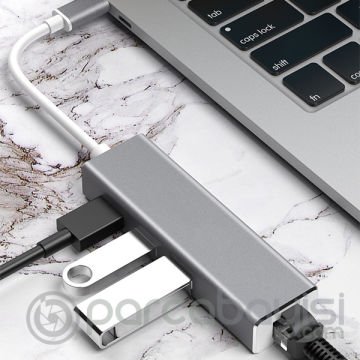 Ally Type-C 3 Portlu Usb 3.0 Çoklayıcı Ve RJ45 Ethernet Adaptör Dönüştürücü