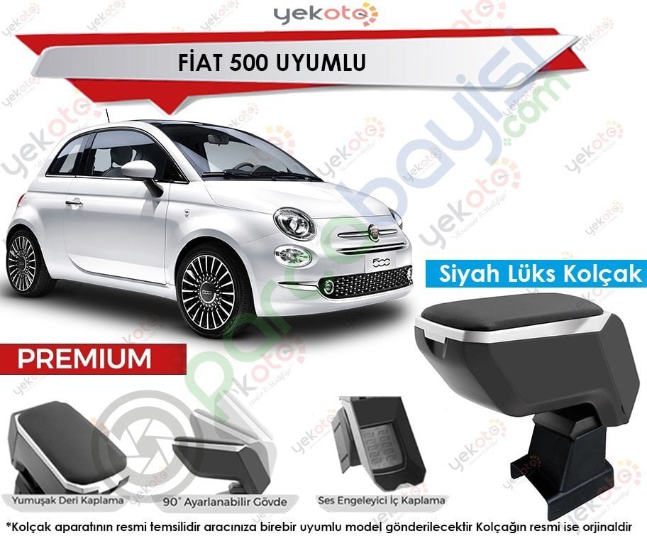Fiat 500 Uyumlu Lüx Siyah Kolçak Kol Dayama Ultra Kaliteli