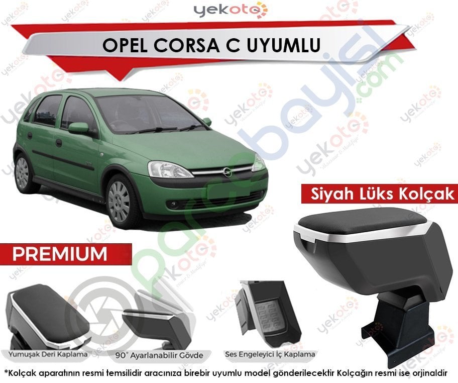Opel Corsa C Uyumlu Lüx Siyah Kolçak Kol Dayama Ultra Kaliteli