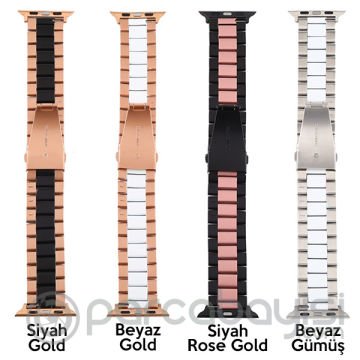 Ally Apple Watch 7-8 45mm 6-5-4 44mm Kayış Kordon Seramik Paslanmaz Çelik 3-2-1 42mm