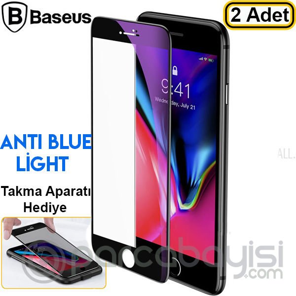 Baseus iPhone SE3-SE2 İPhone 8-7 Full Kırılmaz Cam Ekran Koruyucu Anti blue Light  2 Adet Set