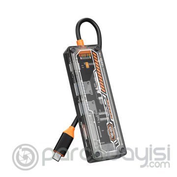 ALLY 6in1 Type-c To USB3.0 + USB2.0 + Type-c PD 100W + SD + TF + HDMI  Çoğaltıcı Transparan Hub