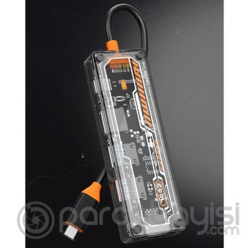 ALLY 6in1 Type-c To USB3.0 + USB2.0 + Type-c PD 100W + HDMI + VGA + 3.5mm  Çoğaltıc Transparanı Hub