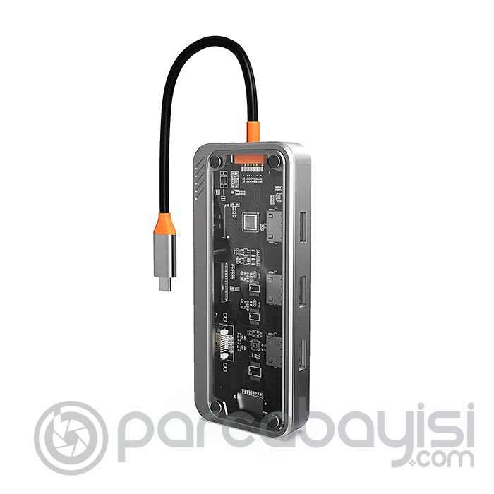 ALLY SW1V-PRO Type-c To USB3.0 3adet+ 3.5mm+ HDMI+ VGA+ SD + TF + Ethernet Çoğaltıcı Transparan Hub