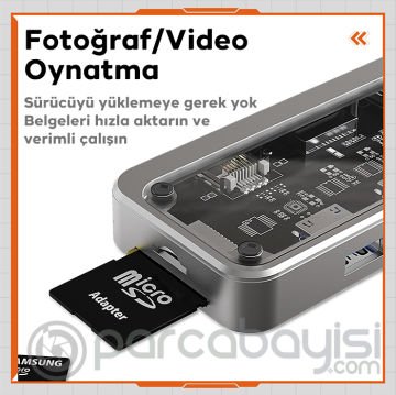 ALLY SW1V-PRO Type-c To USB3.0 3adet+ 3.5mm+ HDMI+ VGA+ SD + TF + Ethernet Çoğaltıcı Transparan Hub