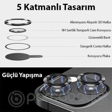 ALLY İPhone 13 - 13 Mini 3D Metal Çerçeveli Kamera Lens Koruyucu